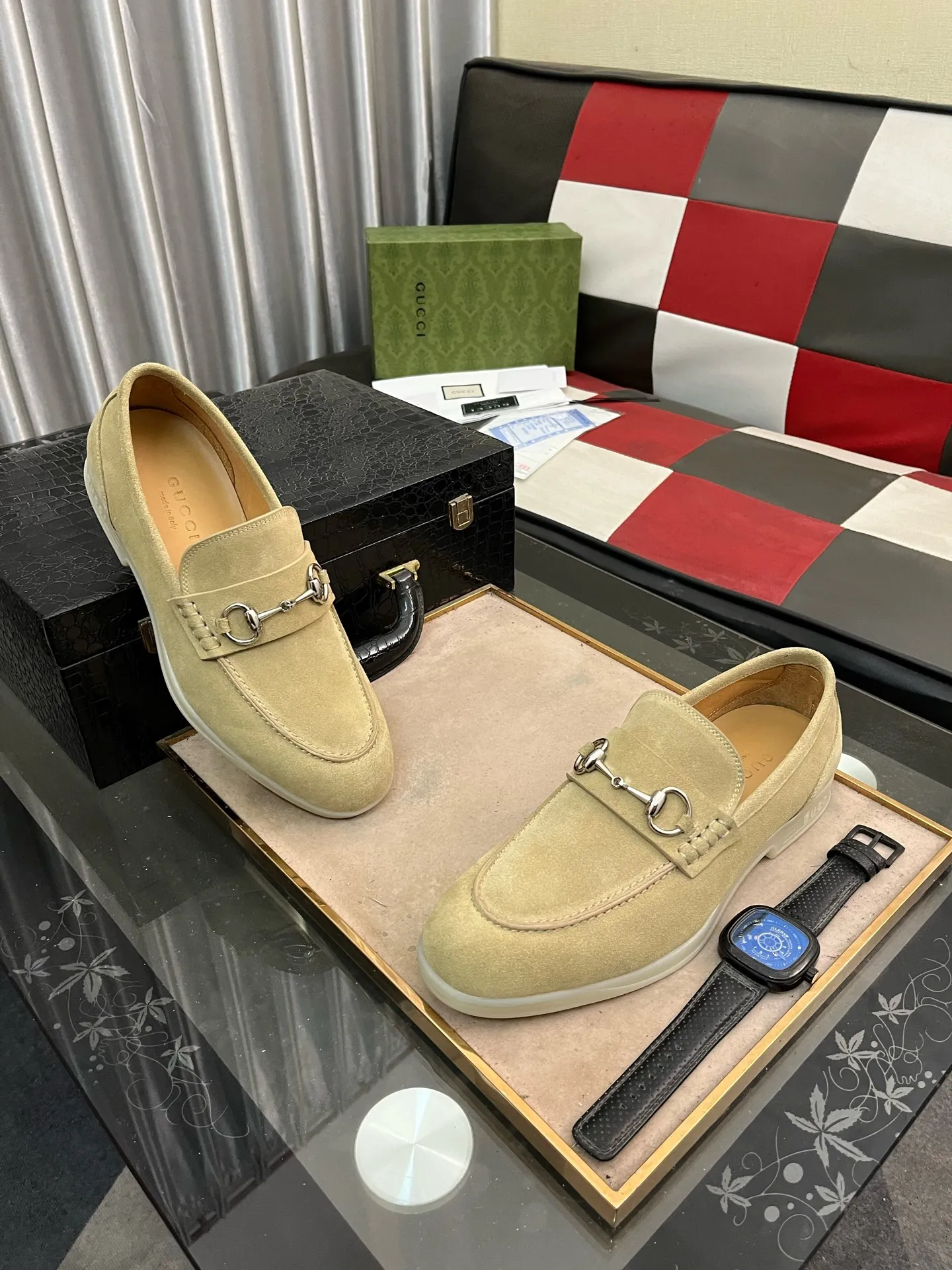 Men's shoes 💰540⌚️⌚️【GUCCi】Original frosted calfskin, water-dyed cowhide lining, original outsole, men's and women's fashion, formal casual leather shoes, slip-on men's and women's shoes series, young fashion, European and American trends, British style, casual matching, comfortable feet, standard code: men's code 38-444️⃣colors available